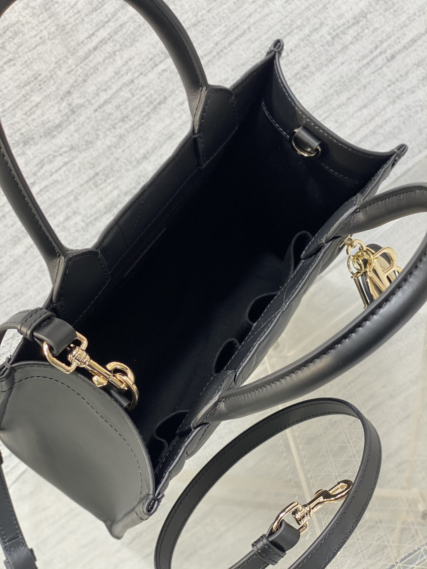 Small Dior Book Tote Bag Black Macrocannage Calfskin 